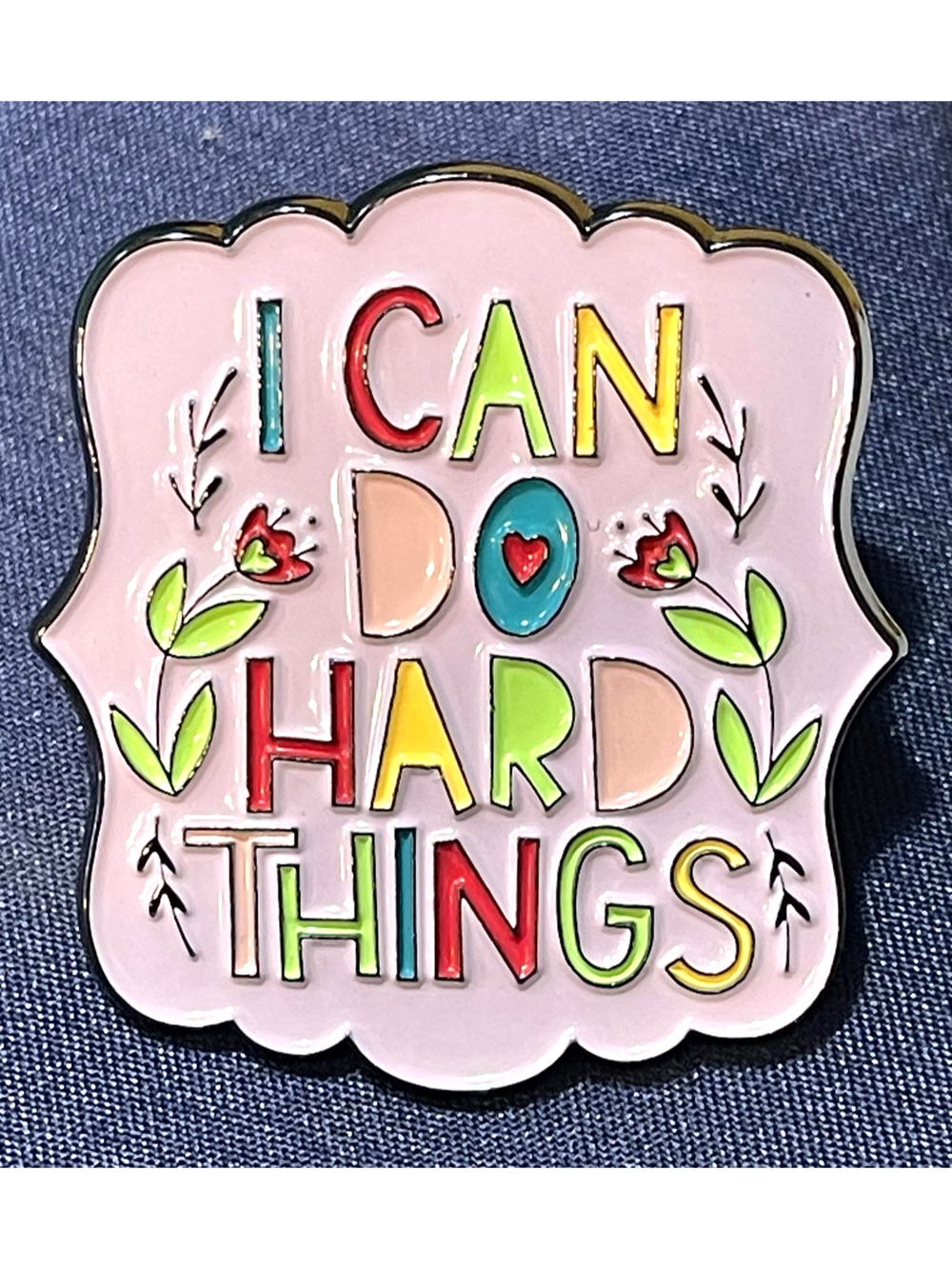 NWOT Lilac I Can Do Hard Things Lapel Pin Enamel Flowers & Letters Cute Kawaii